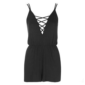 Topshop Womens black Cris cross neck, shorts romper | size 6